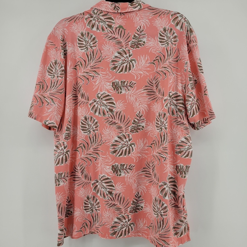 Tommy Bahama Mens XL Coral Pink Tropical Monstera Leaf Beach Cotton Polo Shirt - Picture 3 of 11